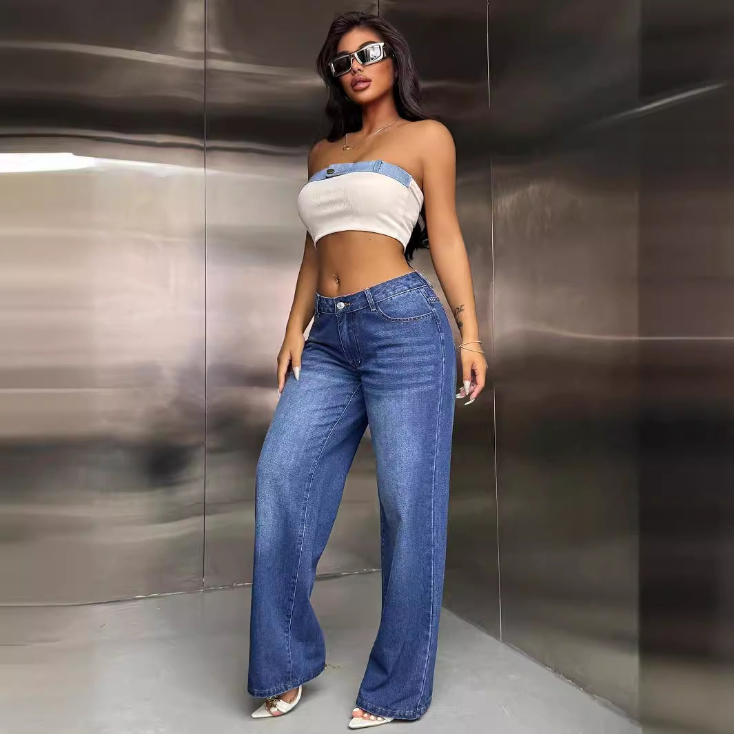 Damer Bred Jeans i Casual Gate Stil Skjora