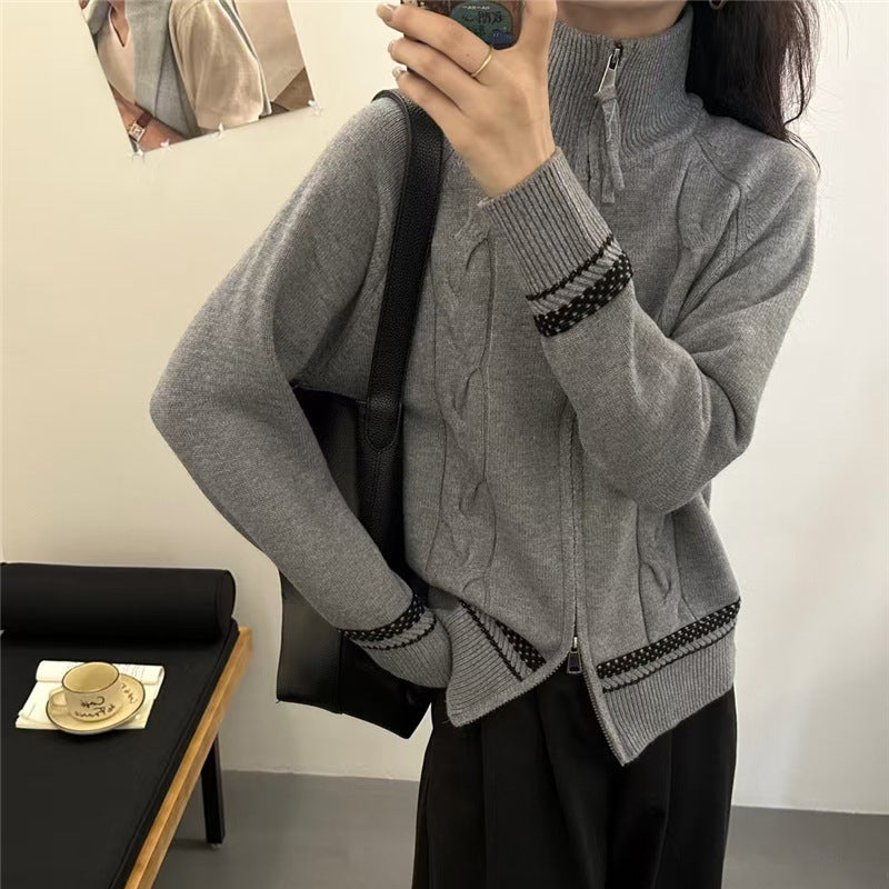 Kvinne cardigan med elegant glidelås og teksturert kabelmønster Skjora