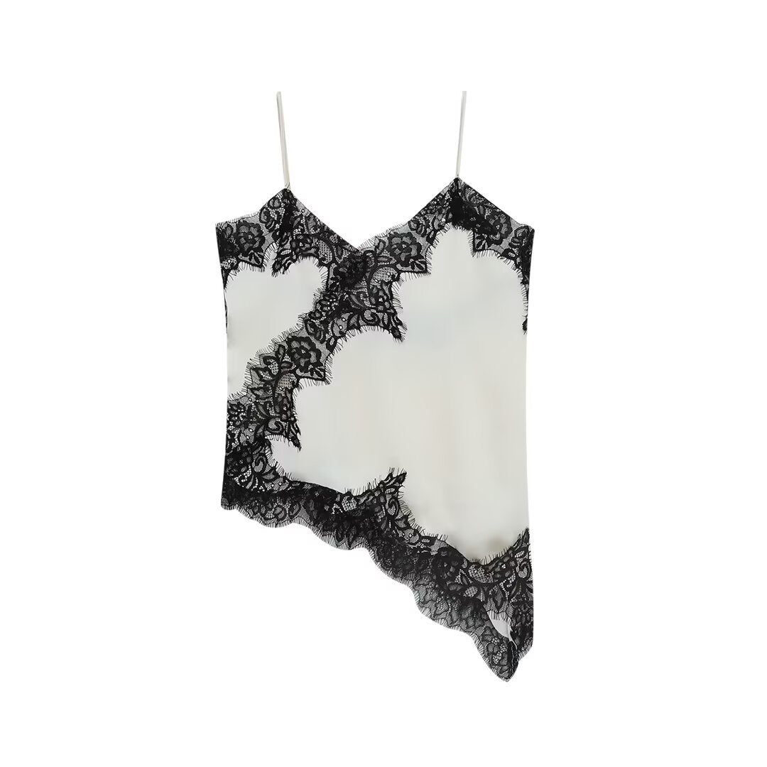 Dame-spets-camisole med asymmetrisk snitt og elegante punkter Skjora