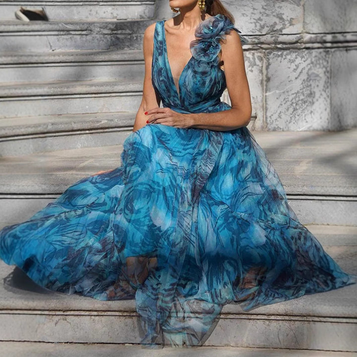 Damer Elegant Maxi Kjole med Delikate Volangdetaljer og Opaque Chiffon Skjora