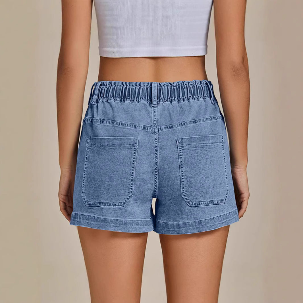 Dame komfortable denimshorts med strikk og praktiske lommer Skjora