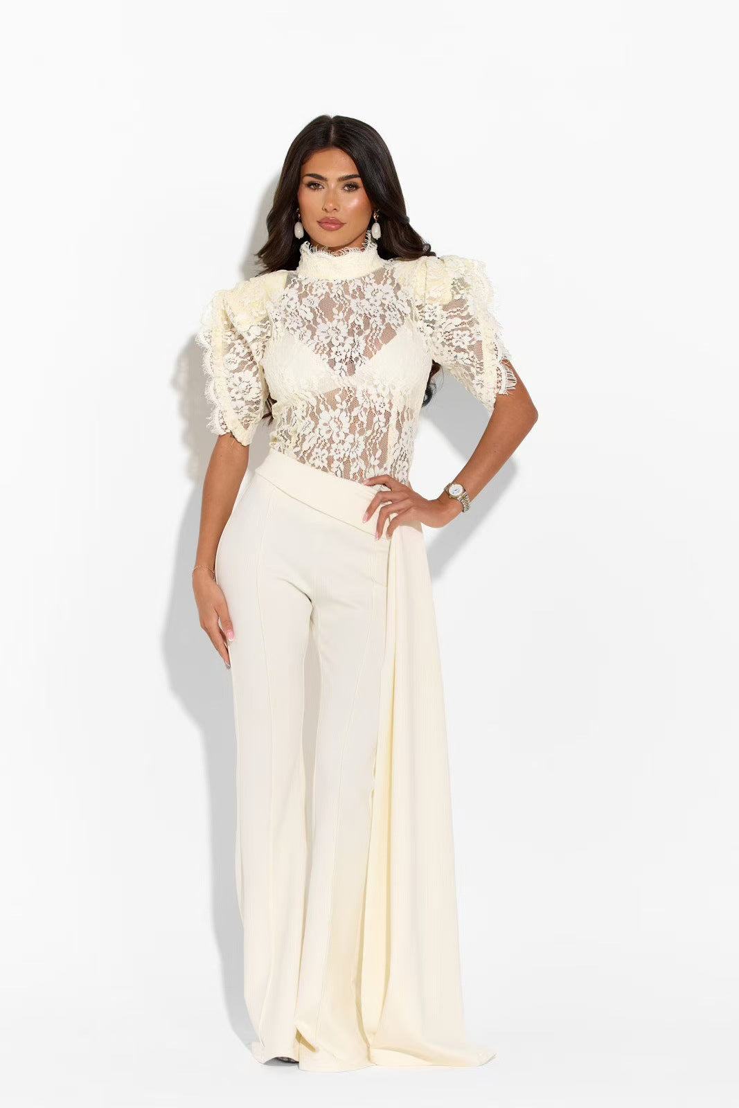 Dame Elegant Flared-Bukser med sidelangs Draperingseffekt Skjora