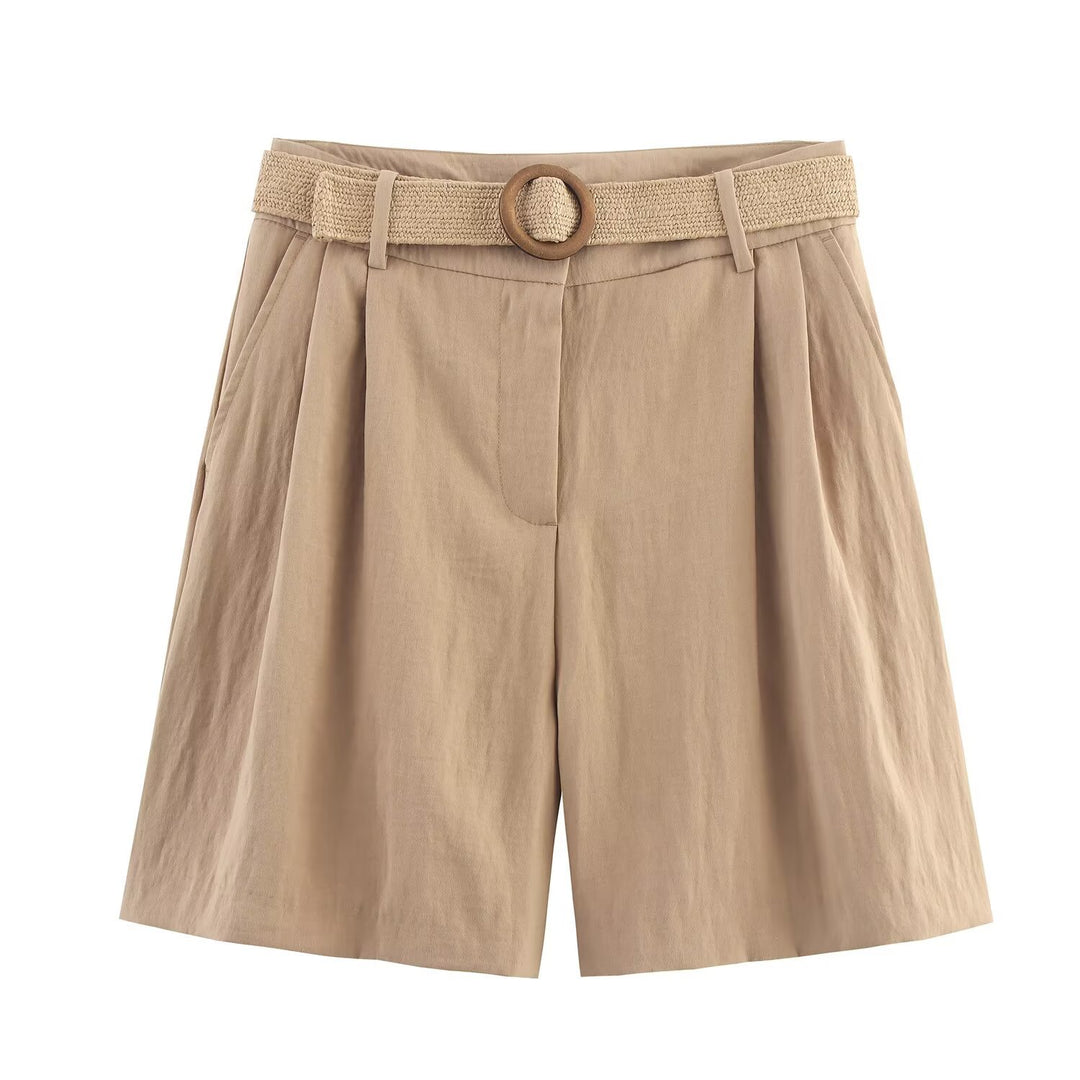 Dame elegante shorts med bred, flettet belte Skjora