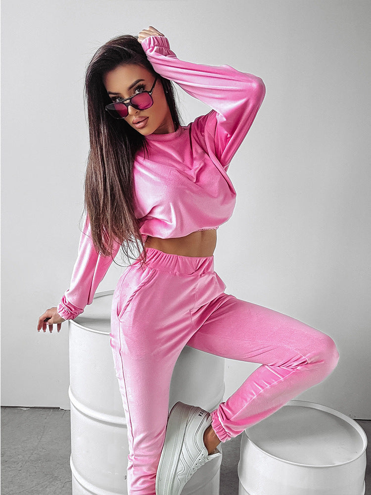 Damer sporty loungewear-set med cropped topp og elastiske bukser Skjora
