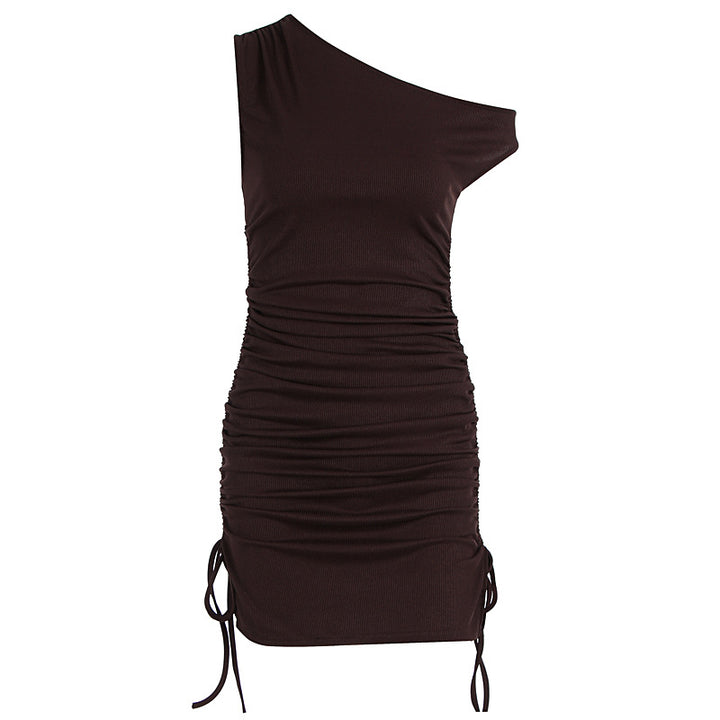 Dame figurvennlig One-Shoulder Kjole med side Rysjer Skjora