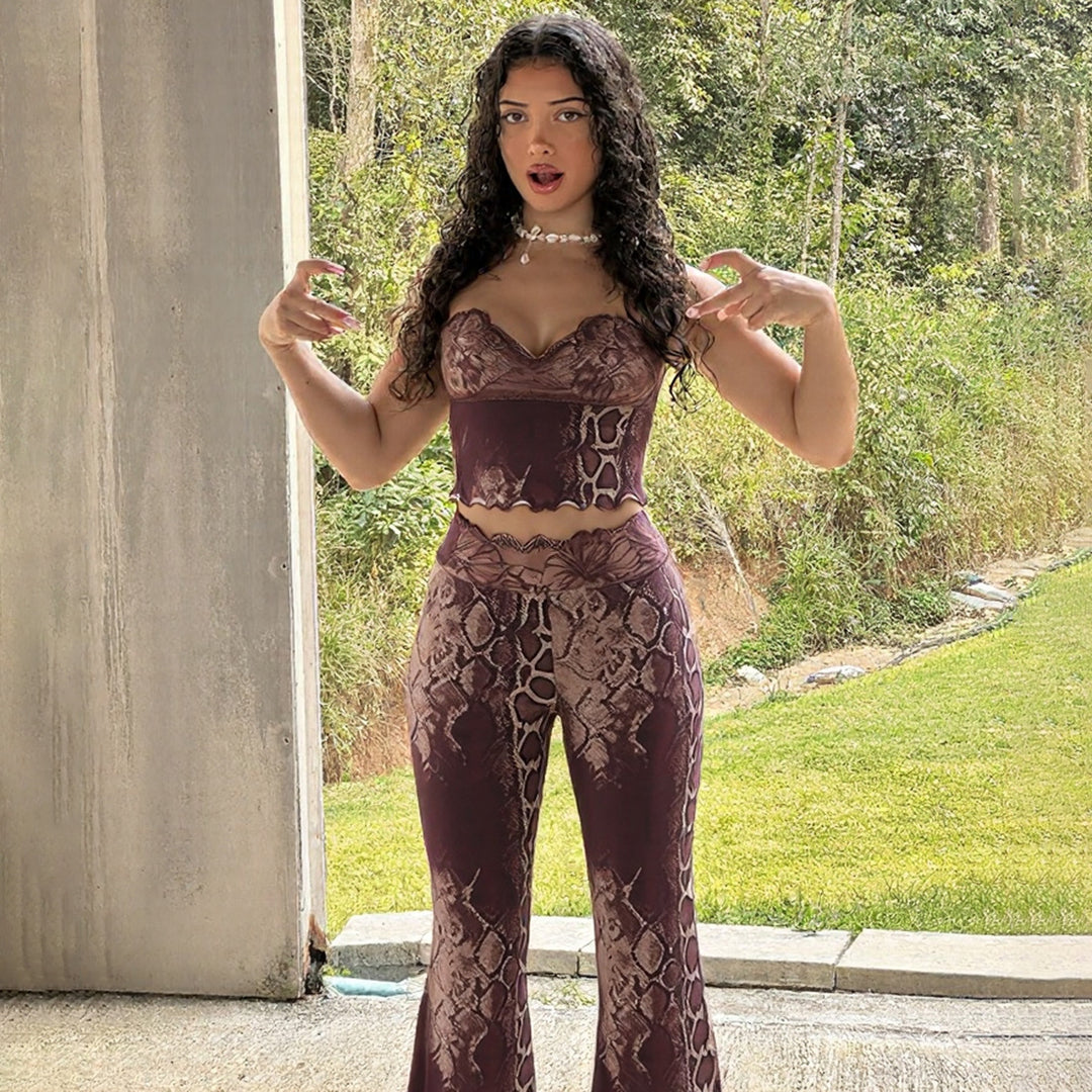 Dame Erotik Jumpsuit med leopardmønster og spisse stropper Skjora