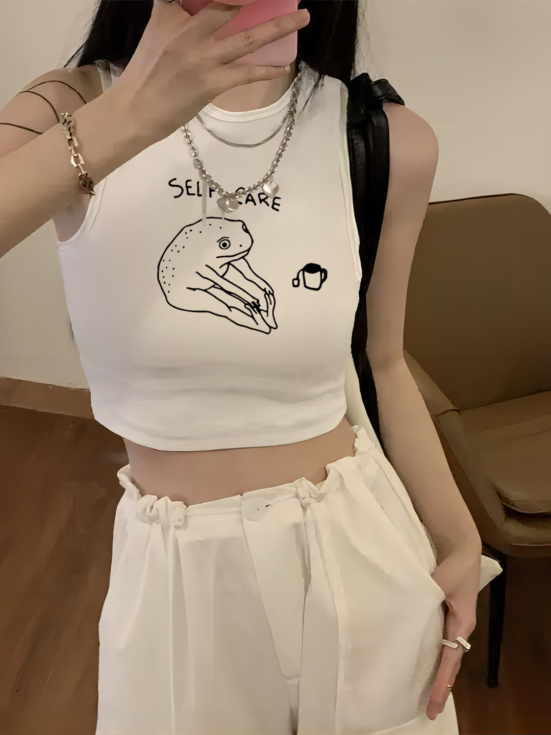 Dame Crop-Top med kreativt sitat og avslappet snitt Skjora