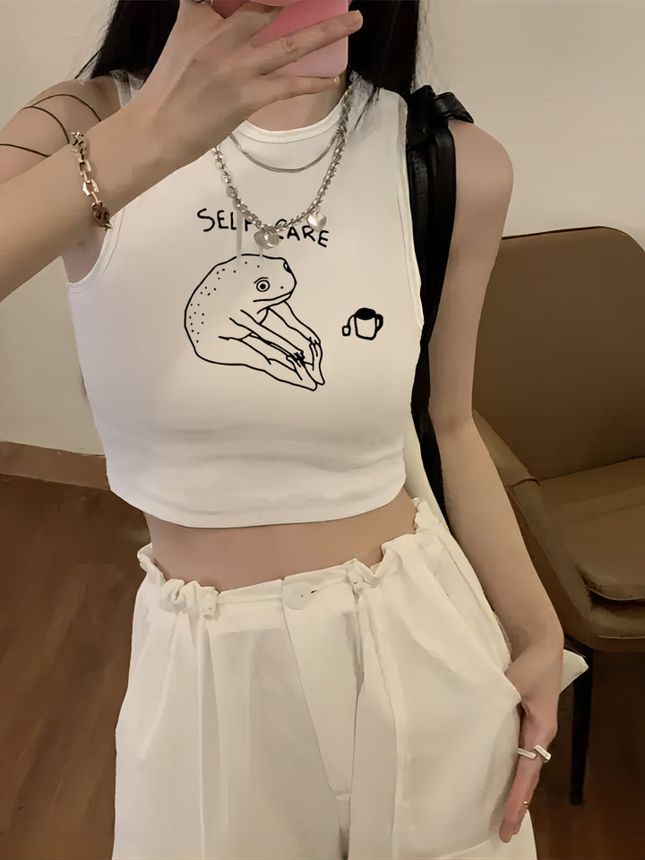 Dame Crop-Top med kreativt sitat og avslappet snitt Skjora