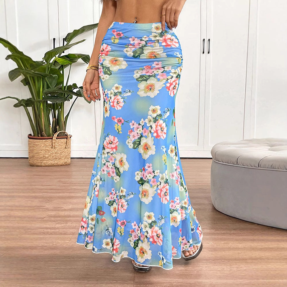 Dame maxilange sommerkjole med blomsterdesign og flytende snitt Skjora