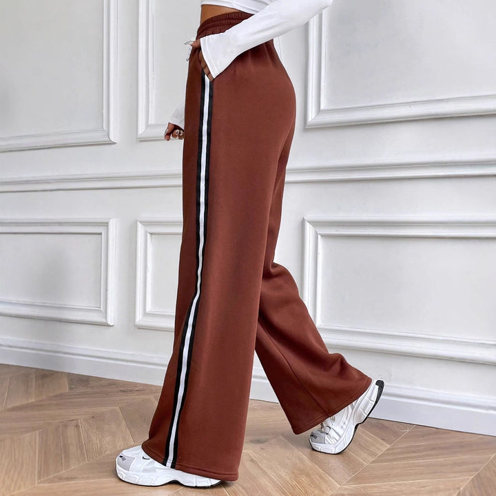 Kvinne casual joggebukser med vid ben og kontraststriper Skjora