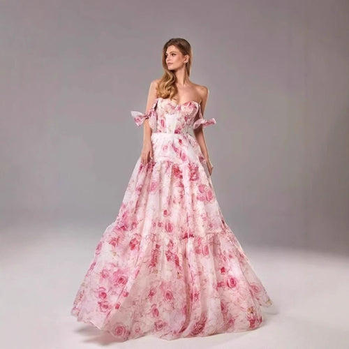 Damer Elegant Maxi Kjole med Blomsterdetaljer og Rynkede Stropper Skjora