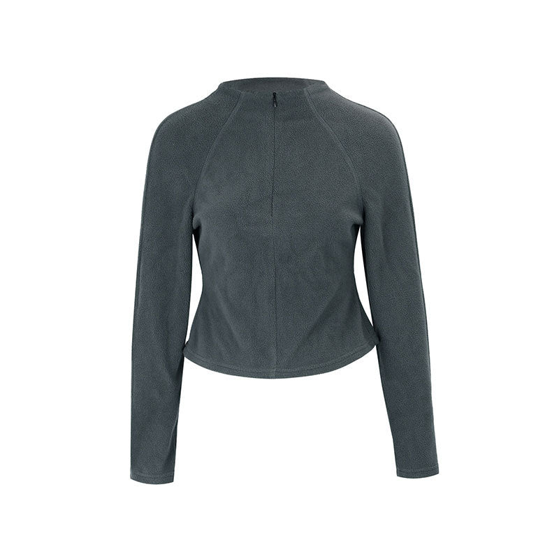 Damer sporty fleece-overdel med høy krage og glidelås Skjora