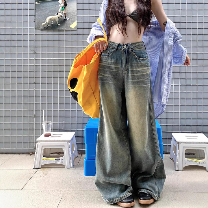 Kvinners løs passform jeans med vintageeffekter Skjora