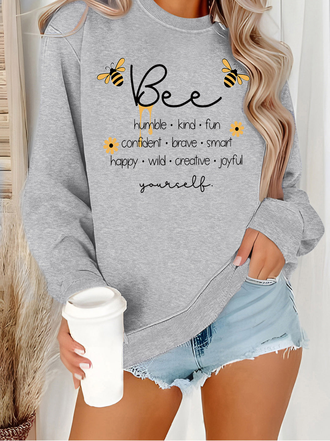 Dame sweatshirts med inspirerende bien mote og positive affirmasjoner Skjora