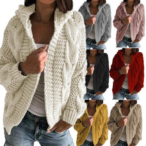Kvinnenes chunky strikket cardigan med hette og dype lommer Skjora
