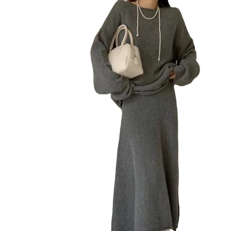 Kvinne Off-Shoulder Strikk Kjole i Casual Stil med Flytende Snitt Skjora