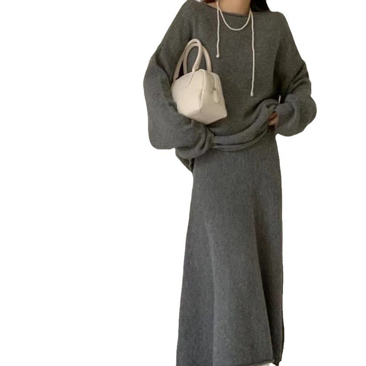 Kvinne Off-Shoulder Strikk Kjole i Casual Stil med Flytende Snitt Skjora
