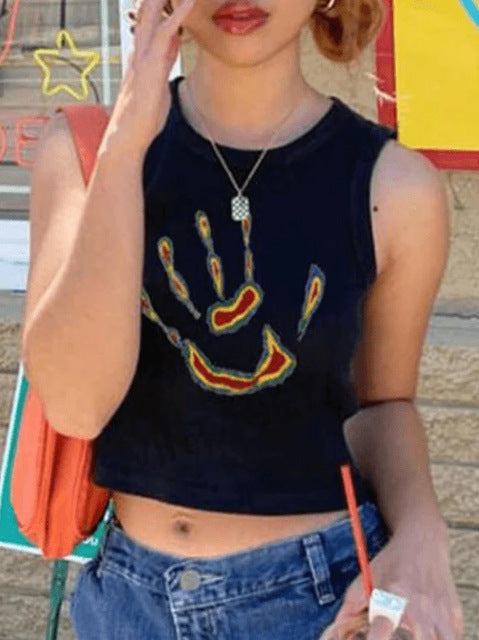 Dame Crop-Top med dristig statement-trykk Skjora