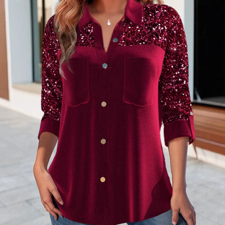 Damer bluse med glitrende paljett ermer Skjora