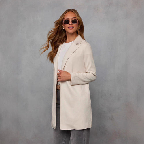 Kvinnelig Elegant Langline Blazer laget av Syntetisk Skinn Skjora