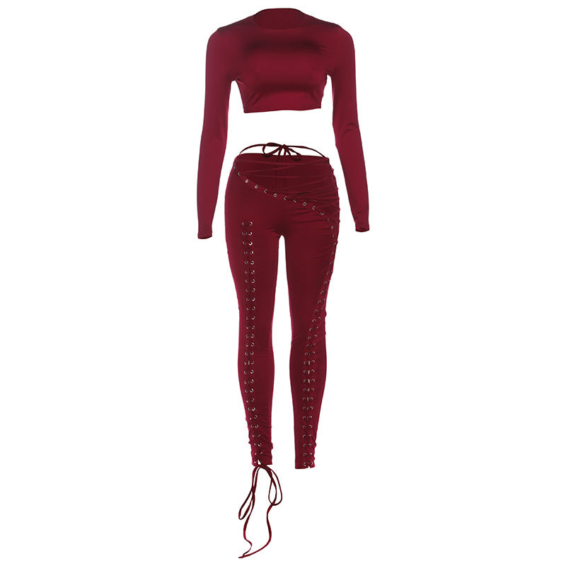 Ladies' Crop Top and High-Waisted Drawstring Leggings Skjora