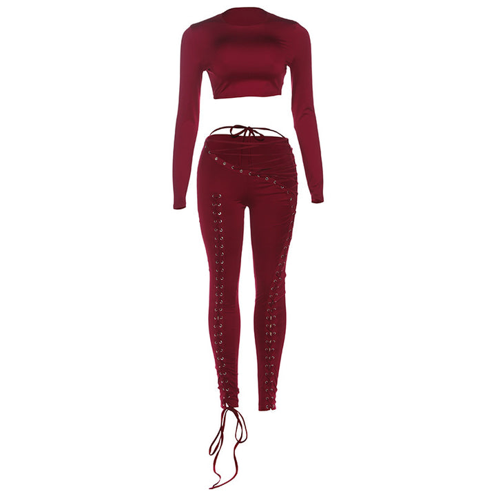Ladies' Crop Top and High-Waisted Drawstring Leggings Skjora