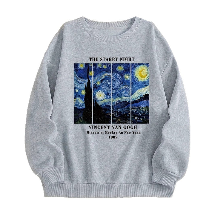 Kvinnes sweatshirts med kunstnerisk Van Gogh-motiv og moderne trykk Skjora