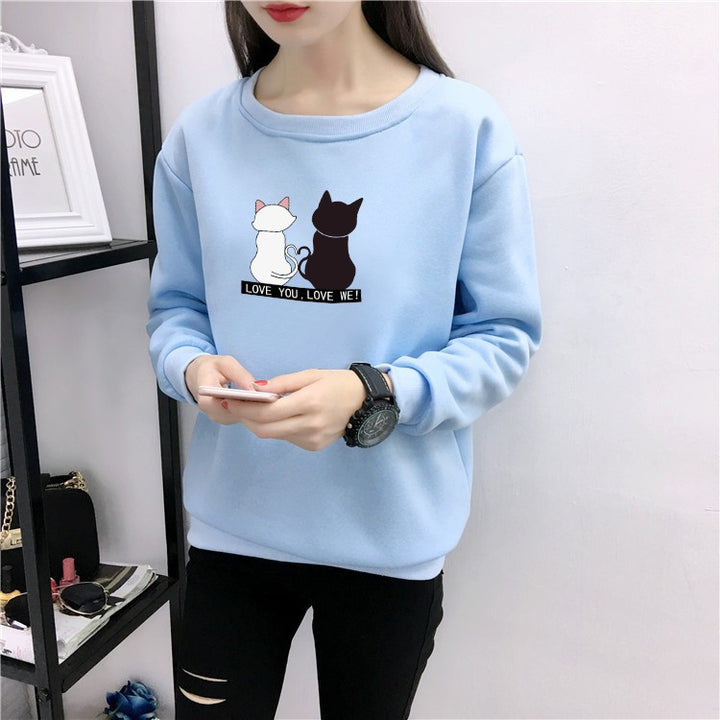 Kvinnesweatshirt med leken katte-design og humoristisk trykk Skjora