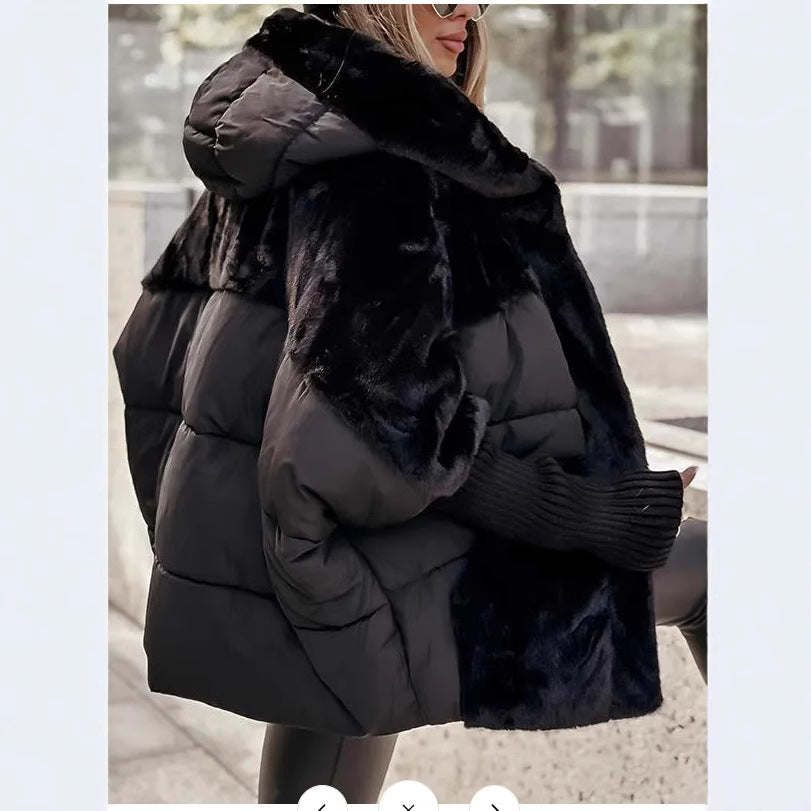 Dame Fashion Kviltet Jakke med Luksuriøs Pelskant Skjora