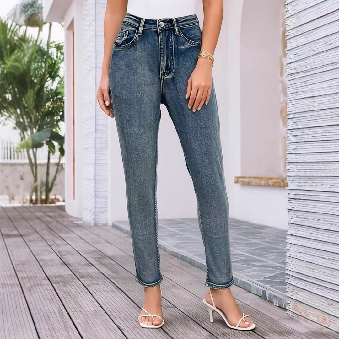 Dame Slim-Fit Jeans med moderne slitteffekt og høy midje Skjora