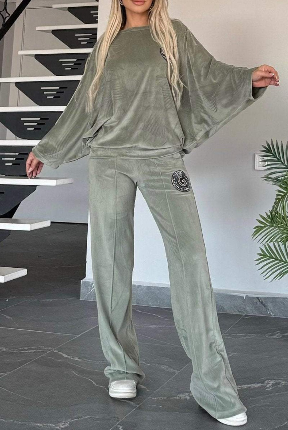 Dame Casual Velvet Loungewear Set med Myk Cut Skjora