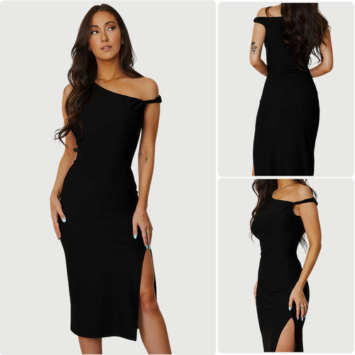 Kvinne Cut-Out Maxi Kjole med Asymmetrisk Design og Chic Beinslipp Skjora
