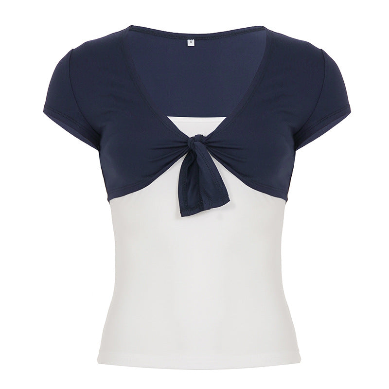 Dame casual crop-top med lekent knute-design og spaghetti-stropper Skjora