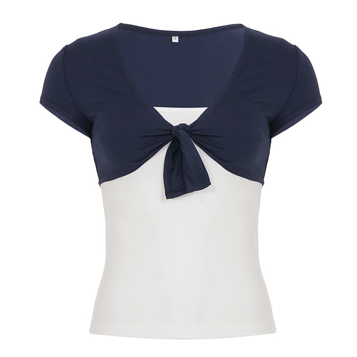 Dame casual crop-top med lekent knute-design og spaghetti-stropper Skjora