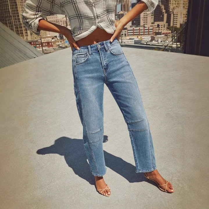 Kvinne Høytliv Mom Jeans med Unik Snitt Skjora