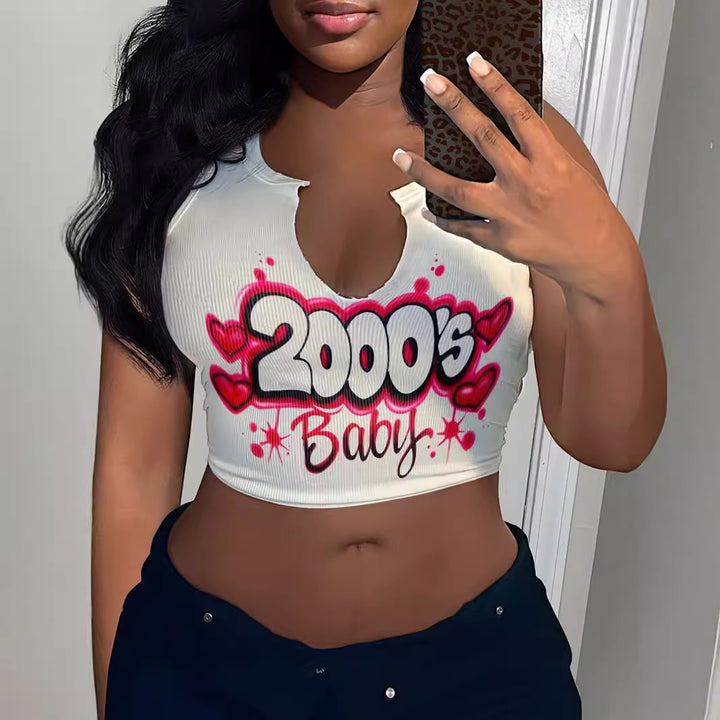Dame Crop-Top med iøynefallende trykk og løst snitt Skjora