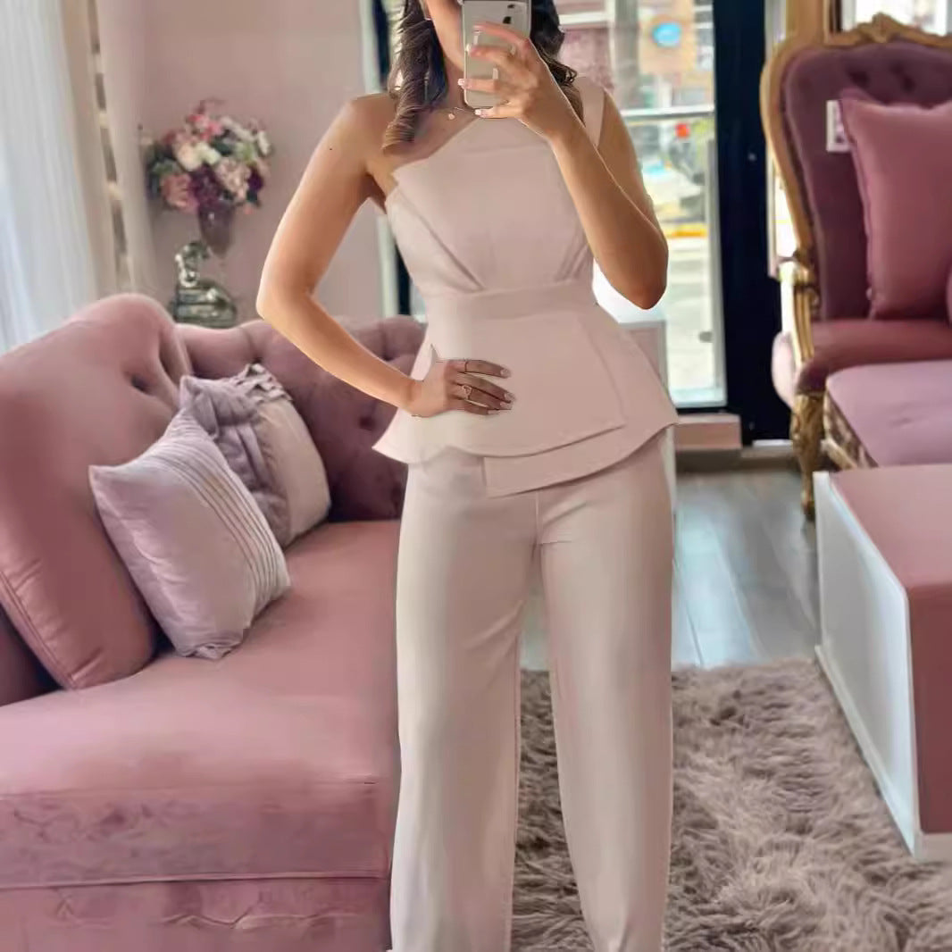 Dame trendy jumpsuit med stilig midjeeffekt og rynket overdel Skjora