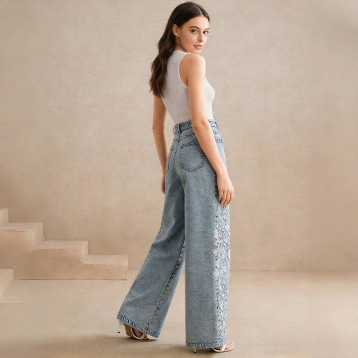 Dame Loose-Fit Jeans med blomsterbroderi Skjora