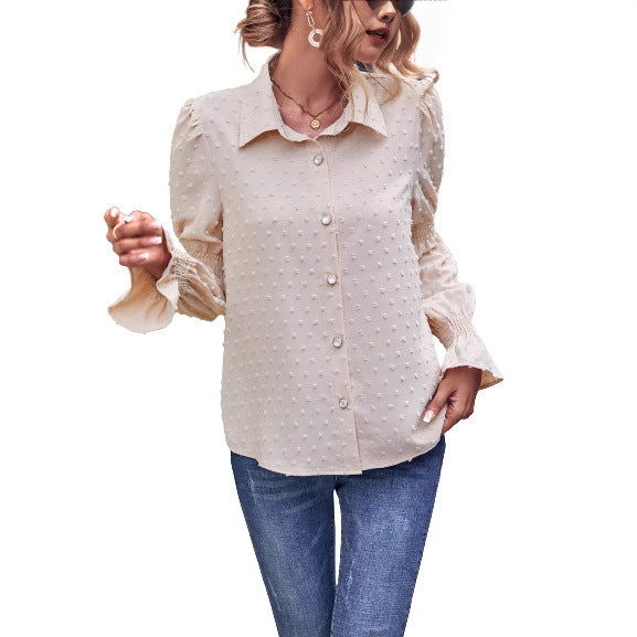 Dames elegant bluse med pufferm og tekstur Skjora