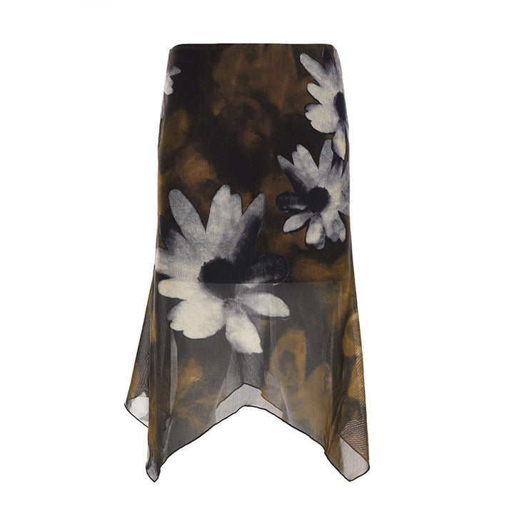 Dame midi skjørt med blomster chiffon-design Skjora