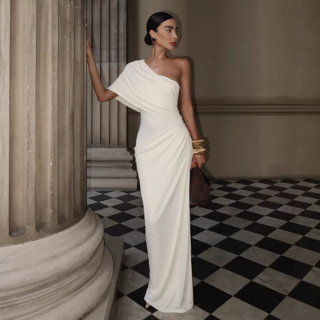 Damer Elegant Langerm Minikjole med flytende Drapé og asymmetrisk Design Skjora