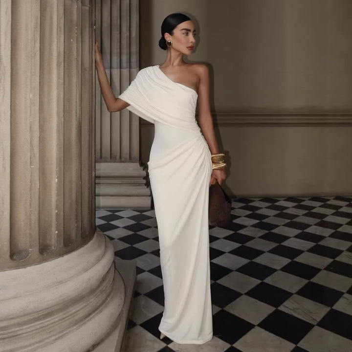 Damer Elegant Langerm Minikjole med flytende Drapé og asymmetrisk Design Skjora