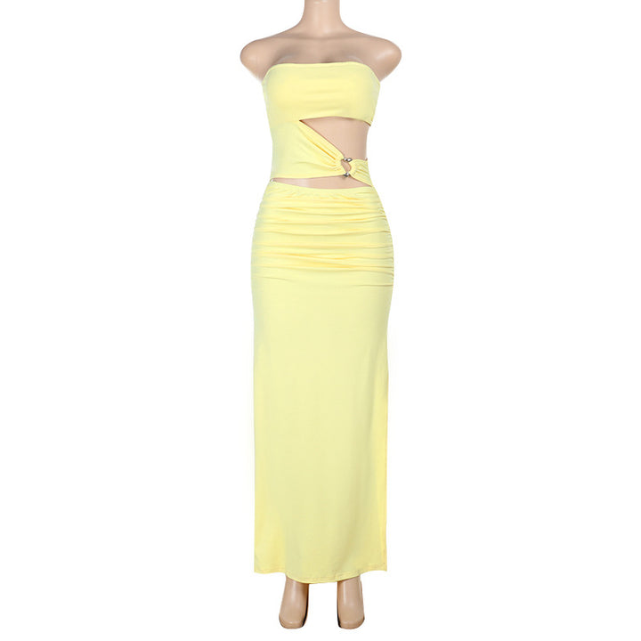 Damer elegant off-shoulder omslagskjole med sideløsning Skjora