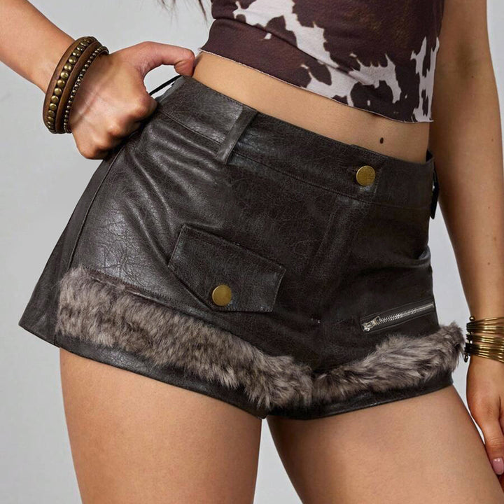 Dame Skinnshorts med kunstpelsdetaljer Skjora