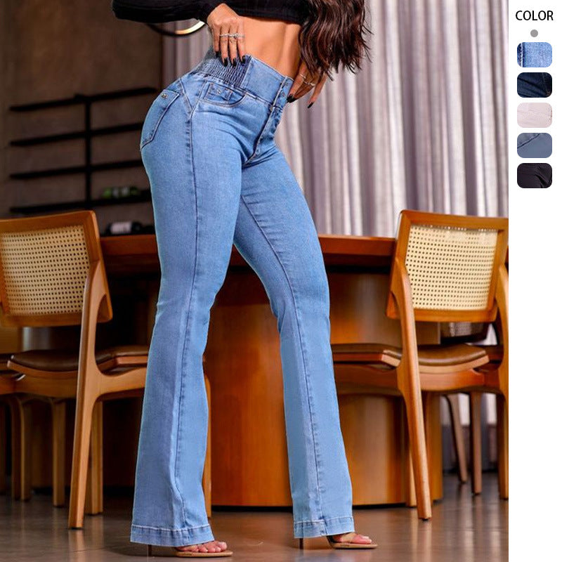 Kvinne Flared Jeans med Høy Midje og Fitted Snitt Skjora