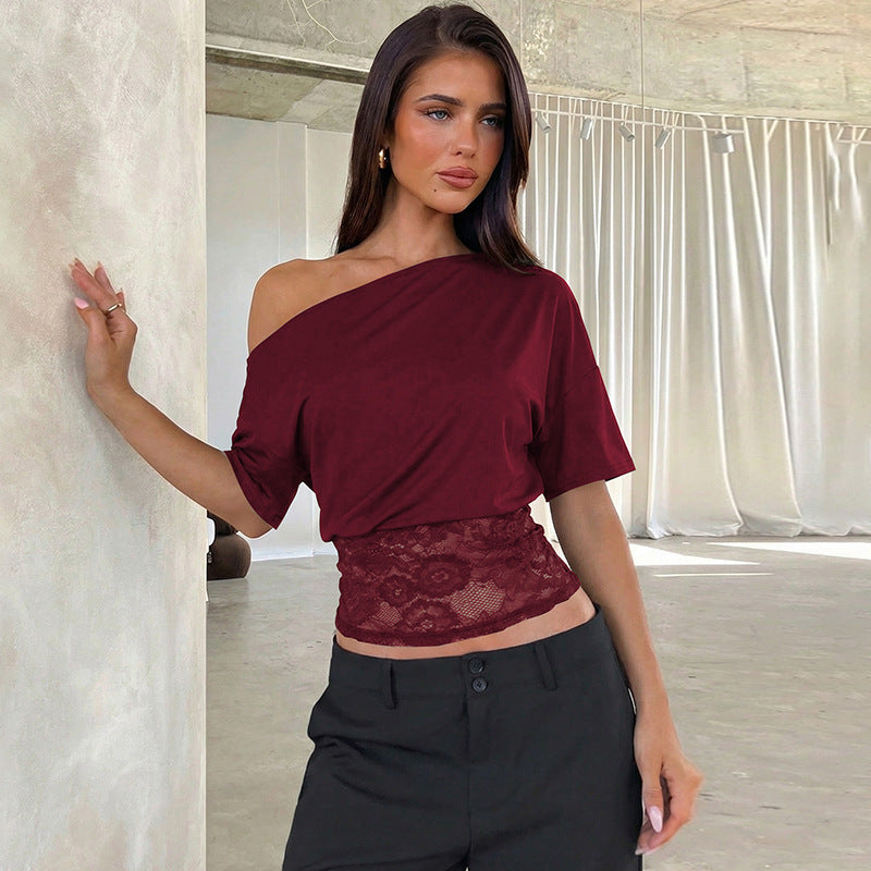 Dame Off-Shoulder Bluse med spissbånd Skjora