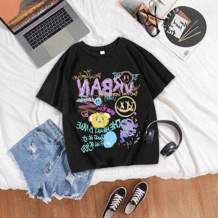 Dame oversized Grafikk-T-skjorte med urbant design Skjora