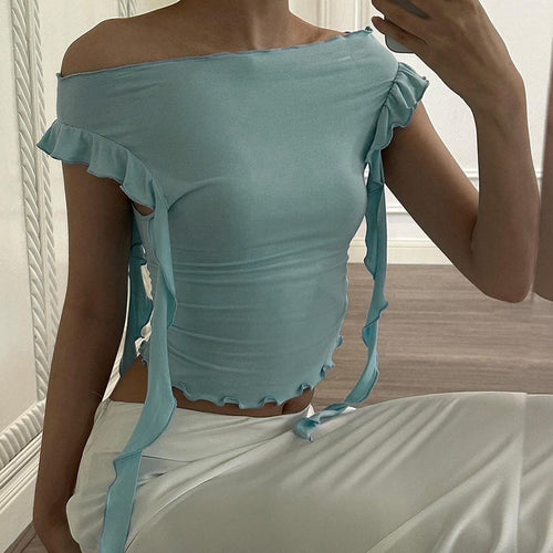 Dame Off-Shoulder Top med volangdetaljer og kroppsnær passform Skjora