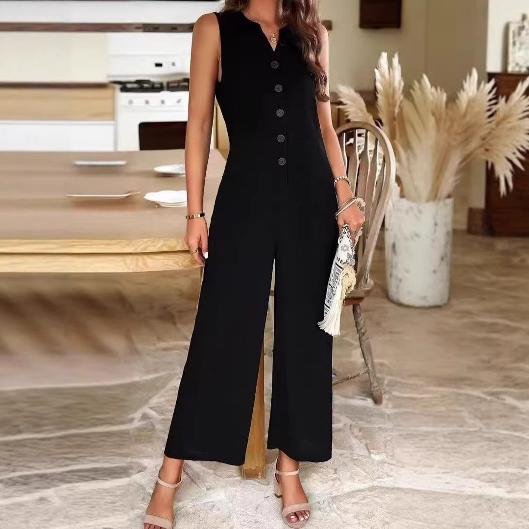 Dame Elegant Jumpsuit med knappdetaljer og praktiske lommer Skjora