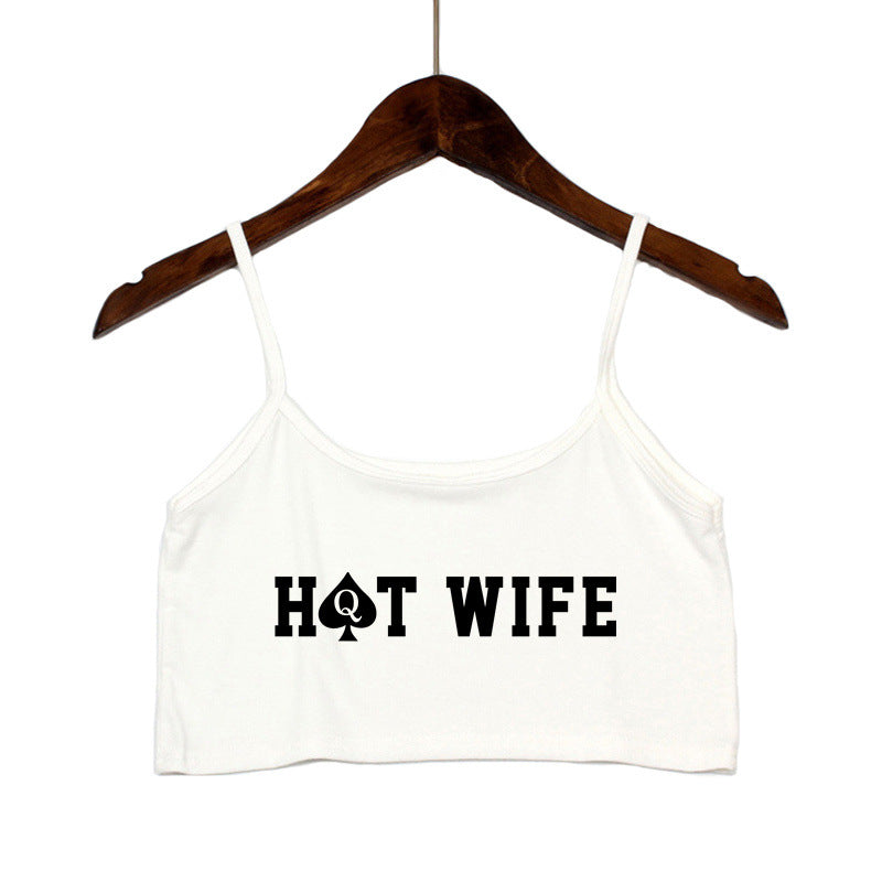 Dame Crop-Top med moderne skrifter og justerbare stropper Skjora